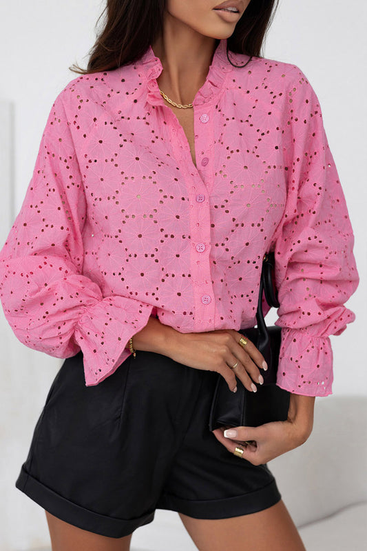 Chemise florale brodée rose creux