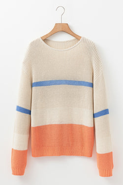 Comfortable falling with drooping shoulders and beige color block stripes