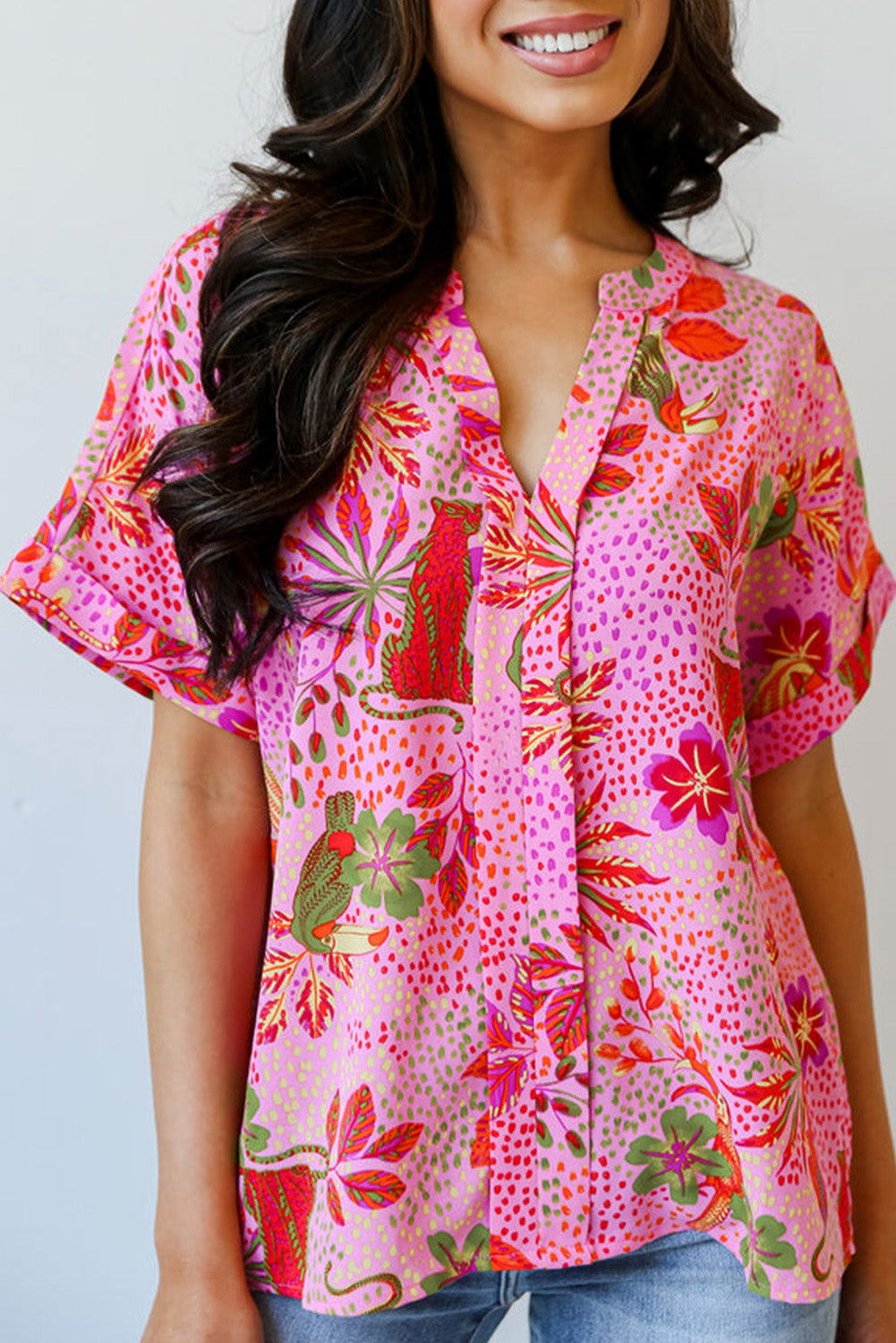 Rose Jungle Floral Stampa di tacca V Neck Blome