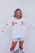 Howdy Glitter Chenille Patch Graphic White Casual Sweatshirt