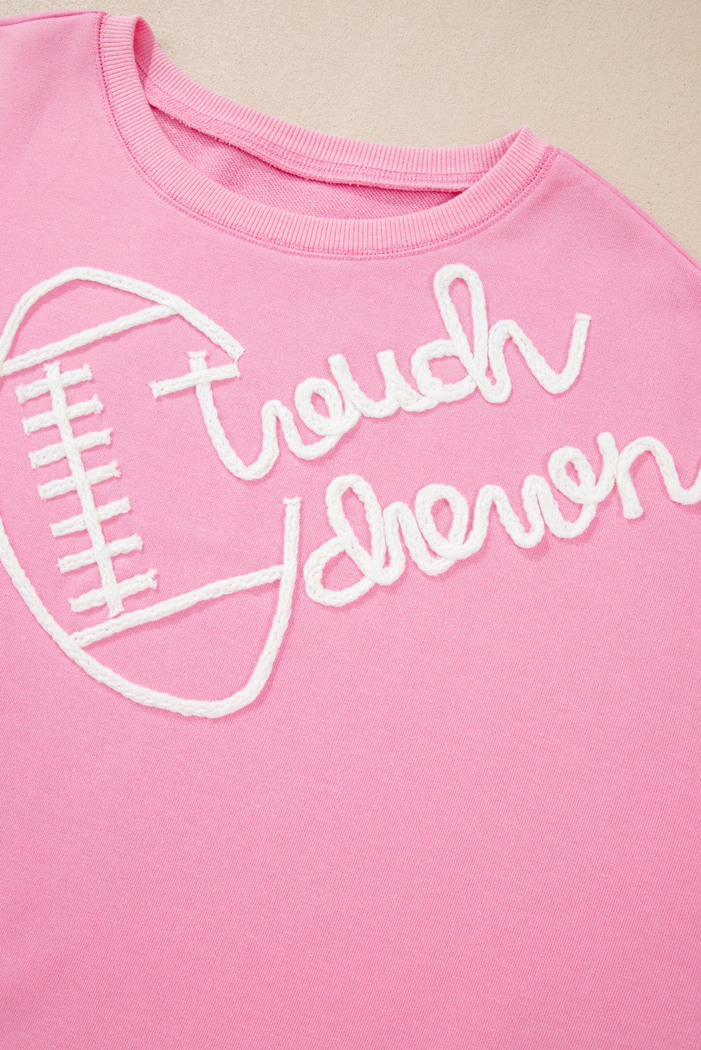 Sweat-shirt brodé rose Touch Down Rugby Football grande taille