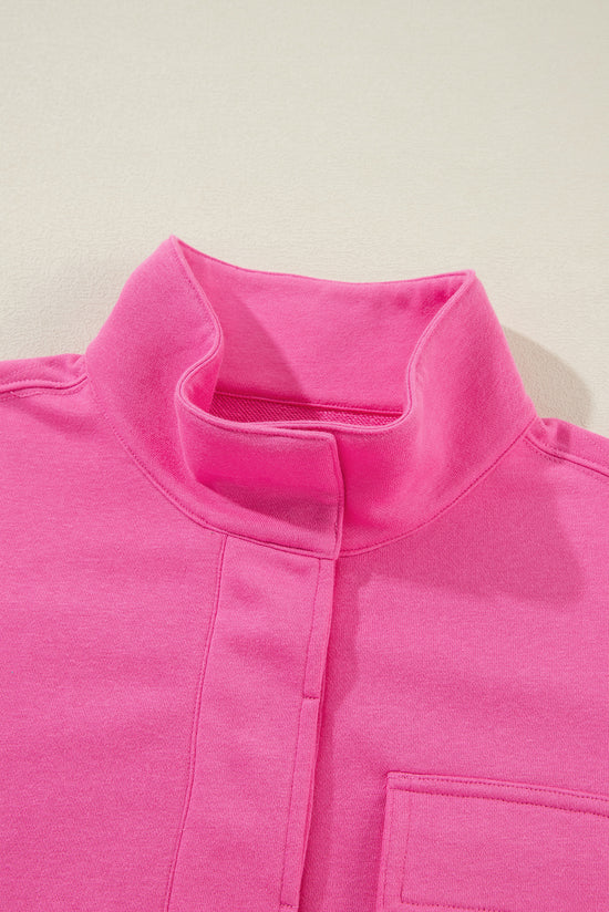 Vintage Hot Pink Mineral Wash Half Button Collar Sweatshirt