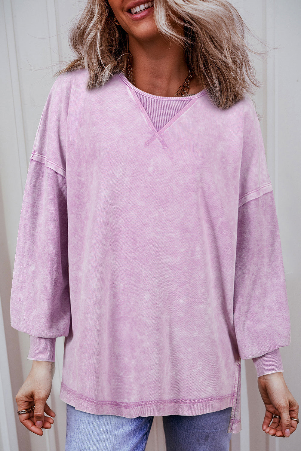 Orchid Petal Mineral Wash Drop Calcover Pullover Felpa