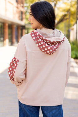 Star Pattern Drawstring Hoodie with Delicate Floral Patchwork