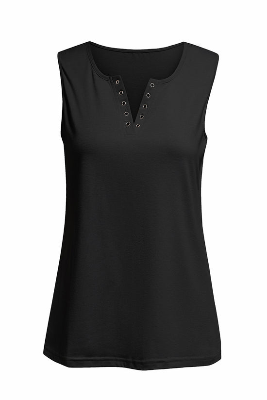 Black solid slim fit v-neck tank top