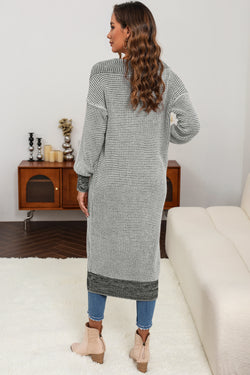 Grey textured knit cardigan with pockets