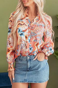 Large shirt buttoned with frowned and orange floral print