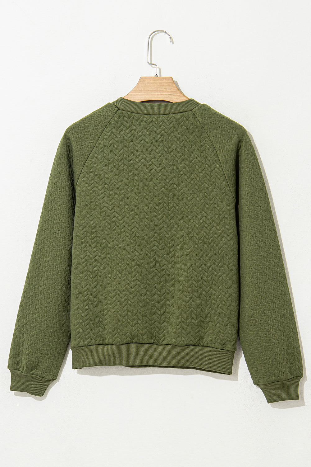 Sweat-shirt à manches raglan texturé uni vert jungle