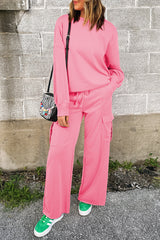 Ensemble pull-over patchwork de couleur unie rose Sachet et pantalon cargo-A WOMAN WE LOVE