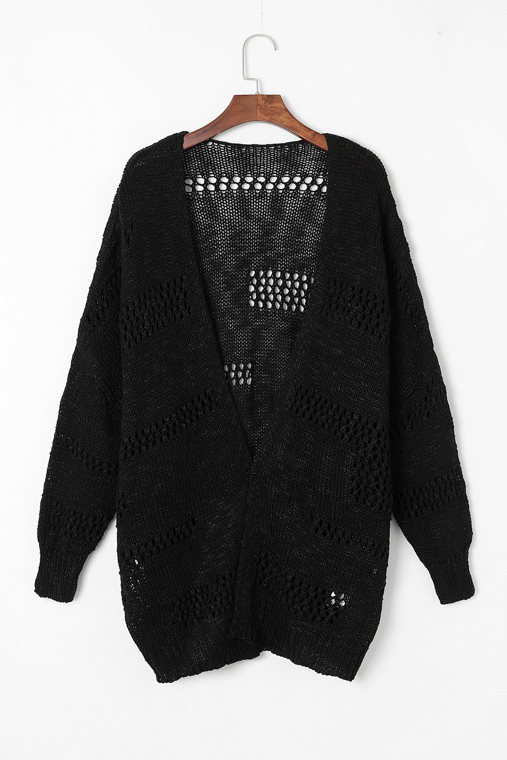 Cardigan décontracté noir à manches dolman en tricot creux-A WOMAN WE LOVE