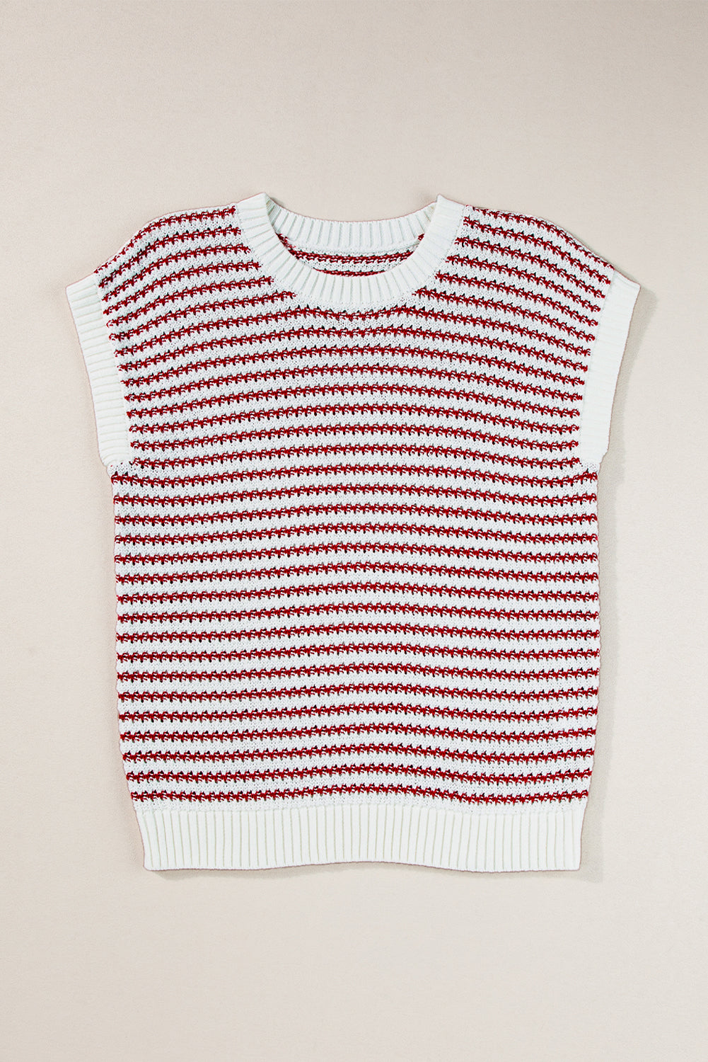 Red Stripe Ribbed Trim Loose Fit Knitted Sweater Vest