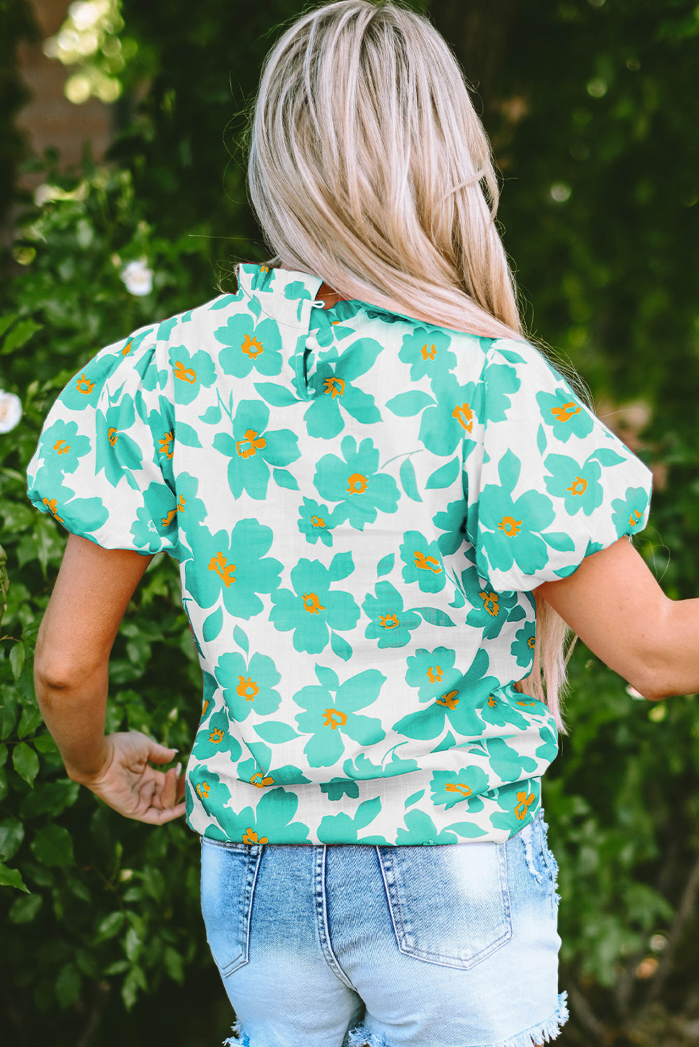 Grüne Blumenhülle Bluse Spurte Ausschnittsbluse