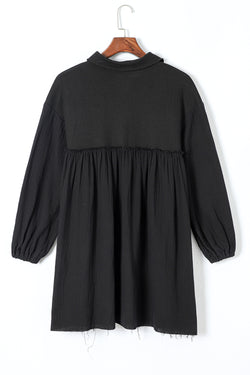 Fwed black shirt dress with puffy sleeves and patchwork