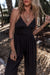 Black Wide Leg Camisole Jumpsuit Sexy High Waist V Neck