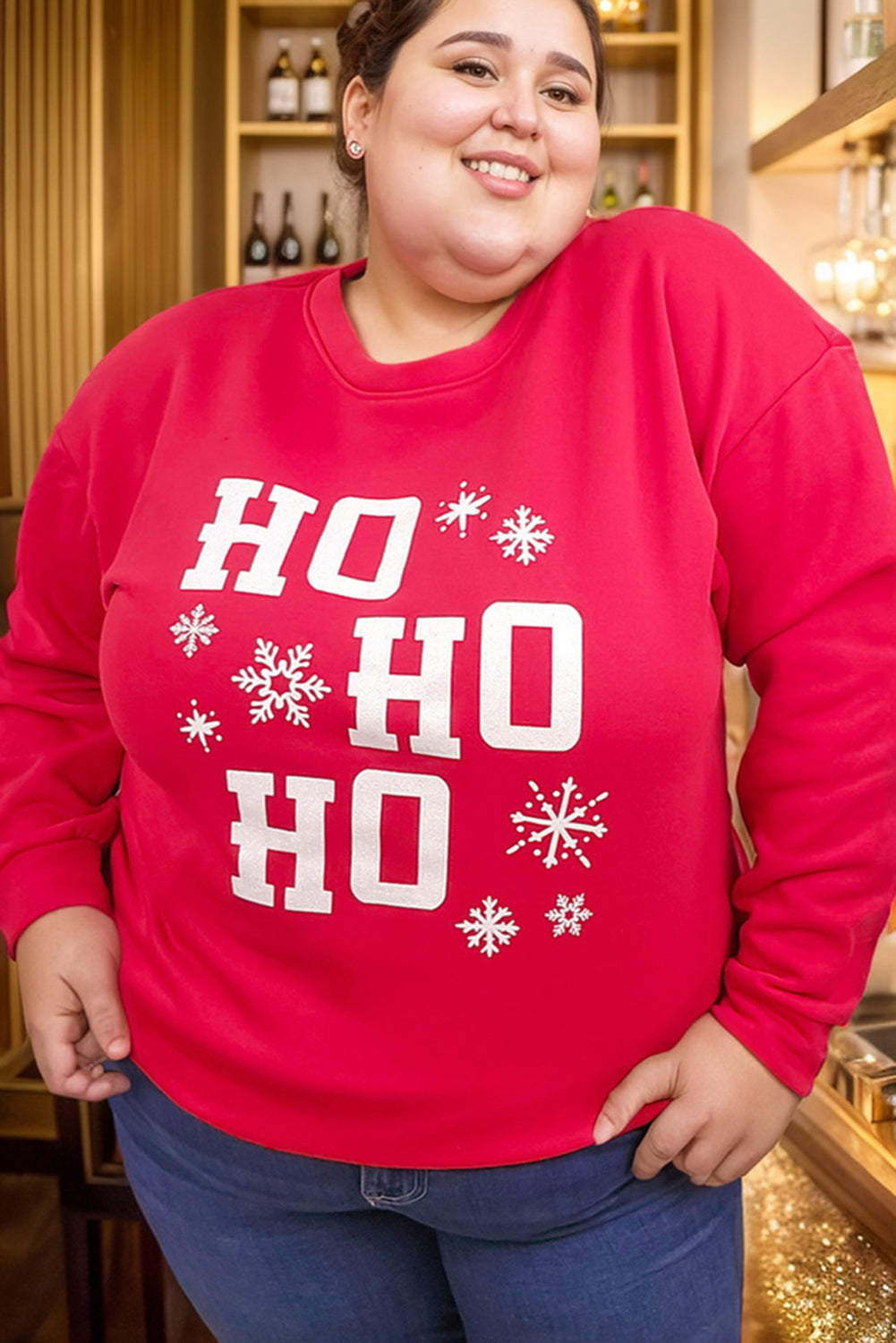 Sweat-shirt de Noël rouge ardent Ho Ho Ho Graphic grande taille