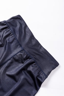 Navy Blue Cross Waist Elegant Leather Leggings