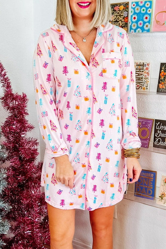 Robe de nuit chemise de Noël rose à imprimé arbre scintillant