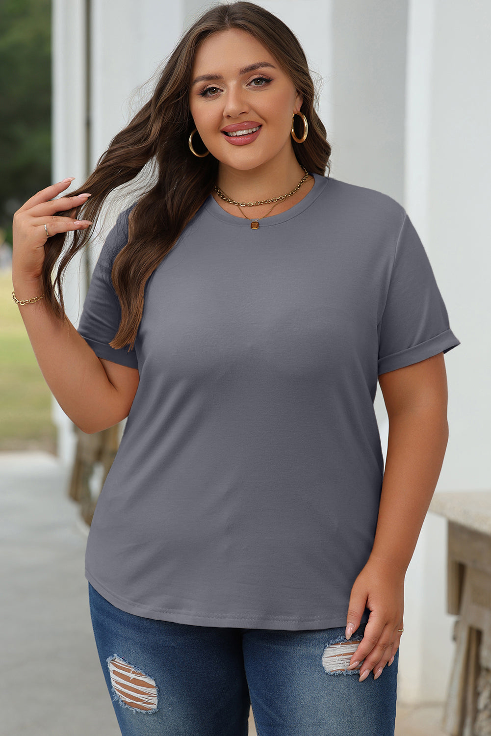 Dimplet gray t-shirt plain with round neck