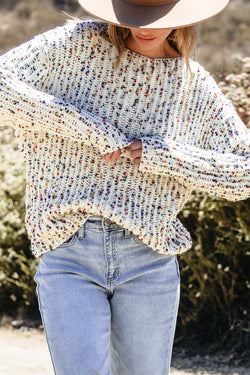 Confetti White Reversible Cable Sweater