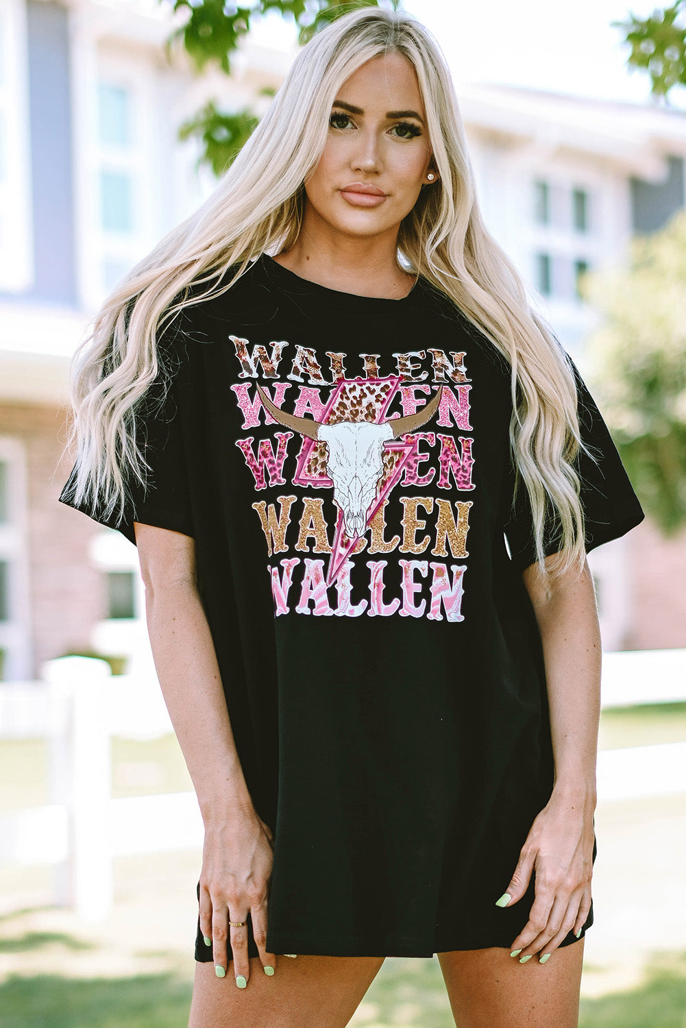 Schwarz Wallen Cowskull Grafik übergroße T -Shirt