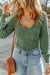 Green textured long sleeve u-neck top