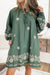 Straight dress with puffy sleeves and floral pattern bohemian green mist