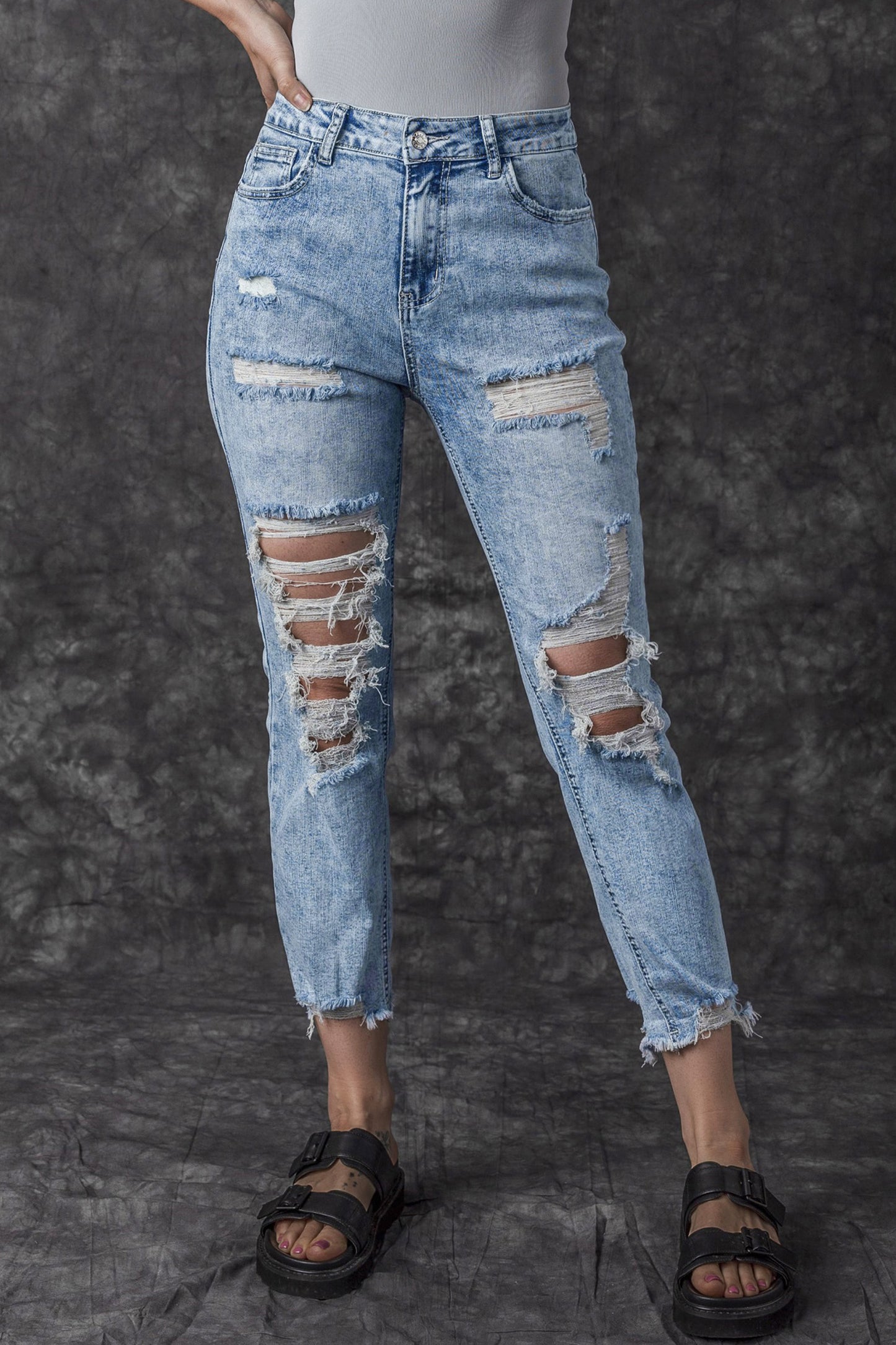 Jeans de ajuste delgado de ácido azul cielo