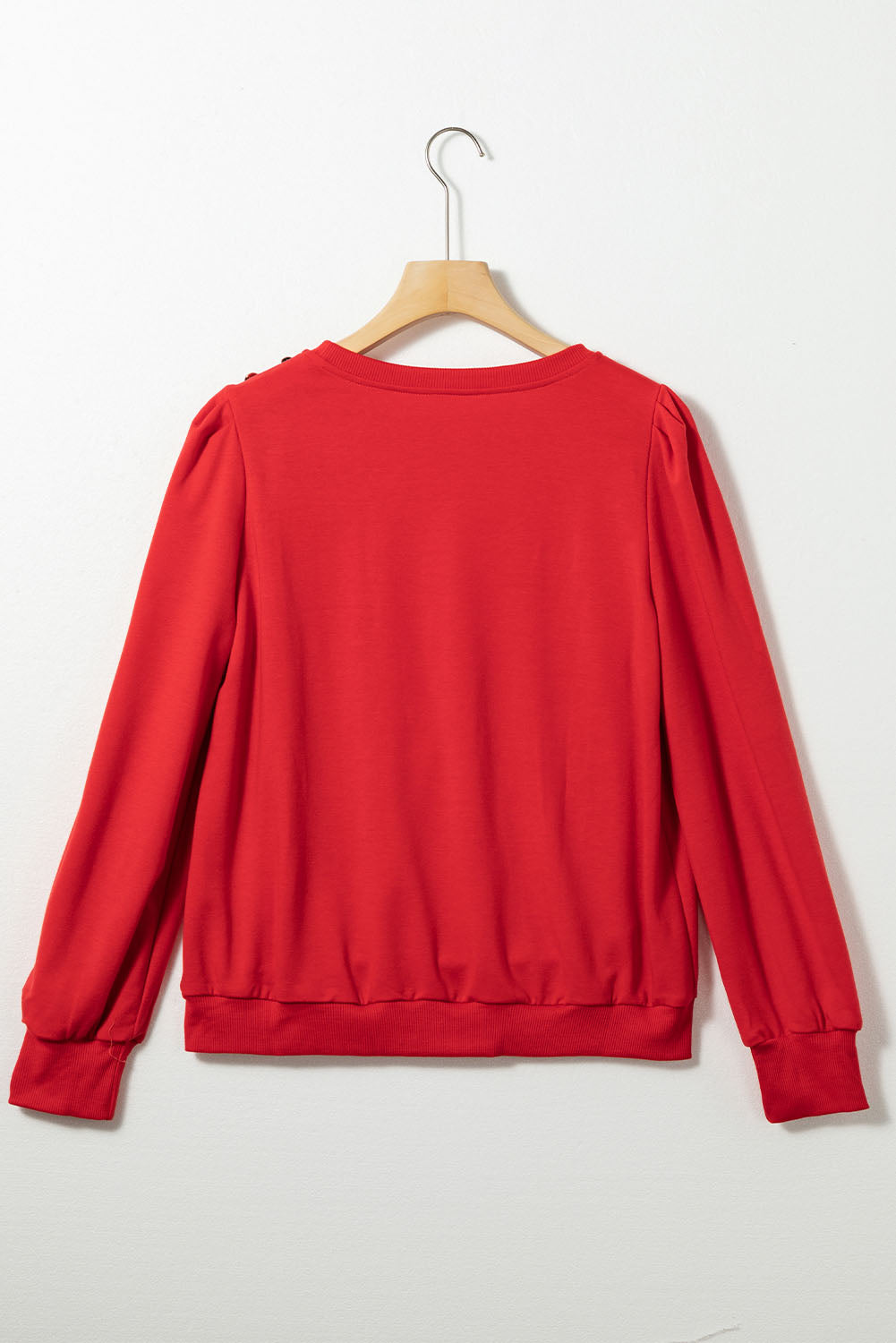 Fiery Red Button Tab Detail Long Sleeve Top