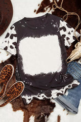 Black T-shirt with short sleeves and Tie Dye discolored round neck