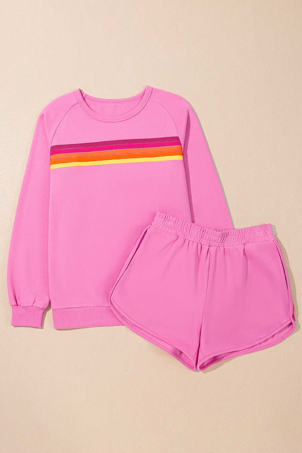 Casual Two Piece Set Candy Striped Sweater and Shorts