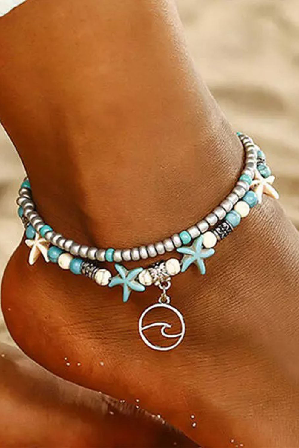 Bracelet de cheville double plage bleu ciel