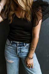Côte ribbed mesh with floating sleeves in black mesh