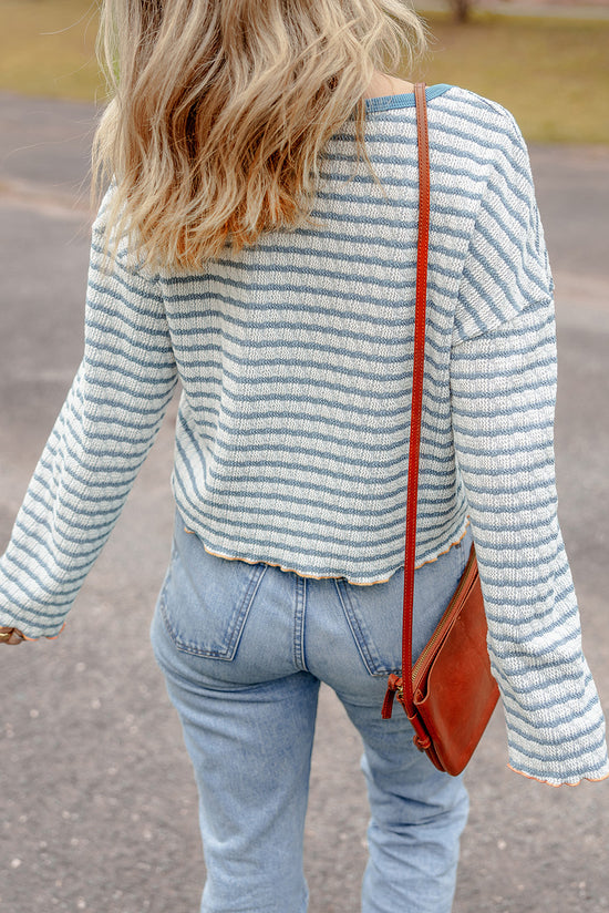 Long sleeve top Henley Textured with sky blue stripes *