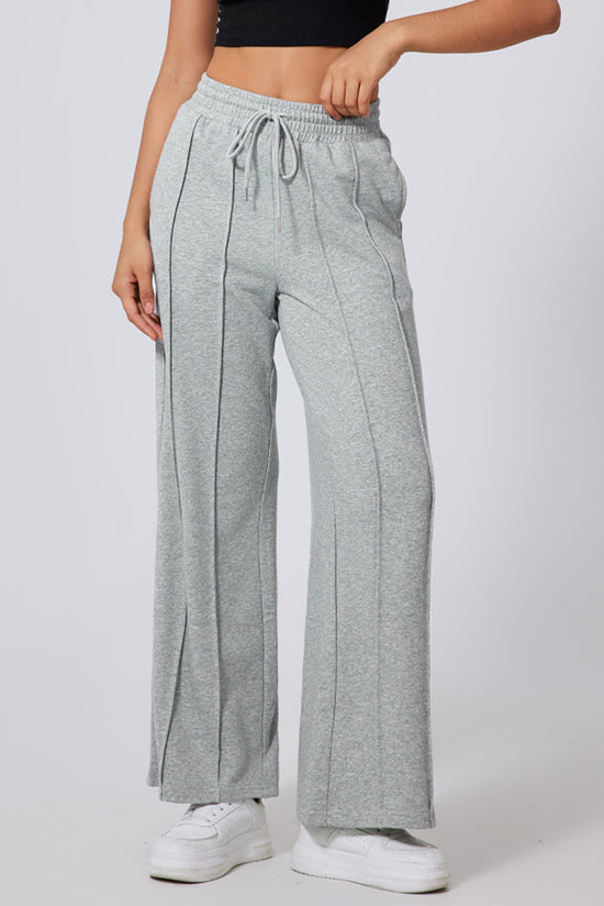 Pantalon de survêtement large taille haute avec cordon de serrage et coutures gris