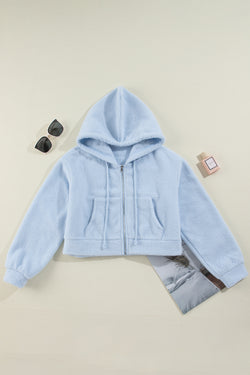 Beau Blue Sherpa Zip-Up Cropped Hoodie