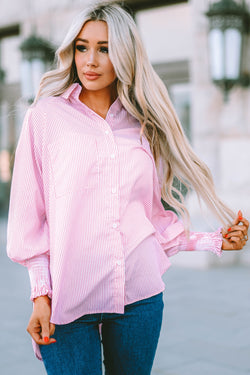 Pink striped drob shirt with reverse and smocks with pocket