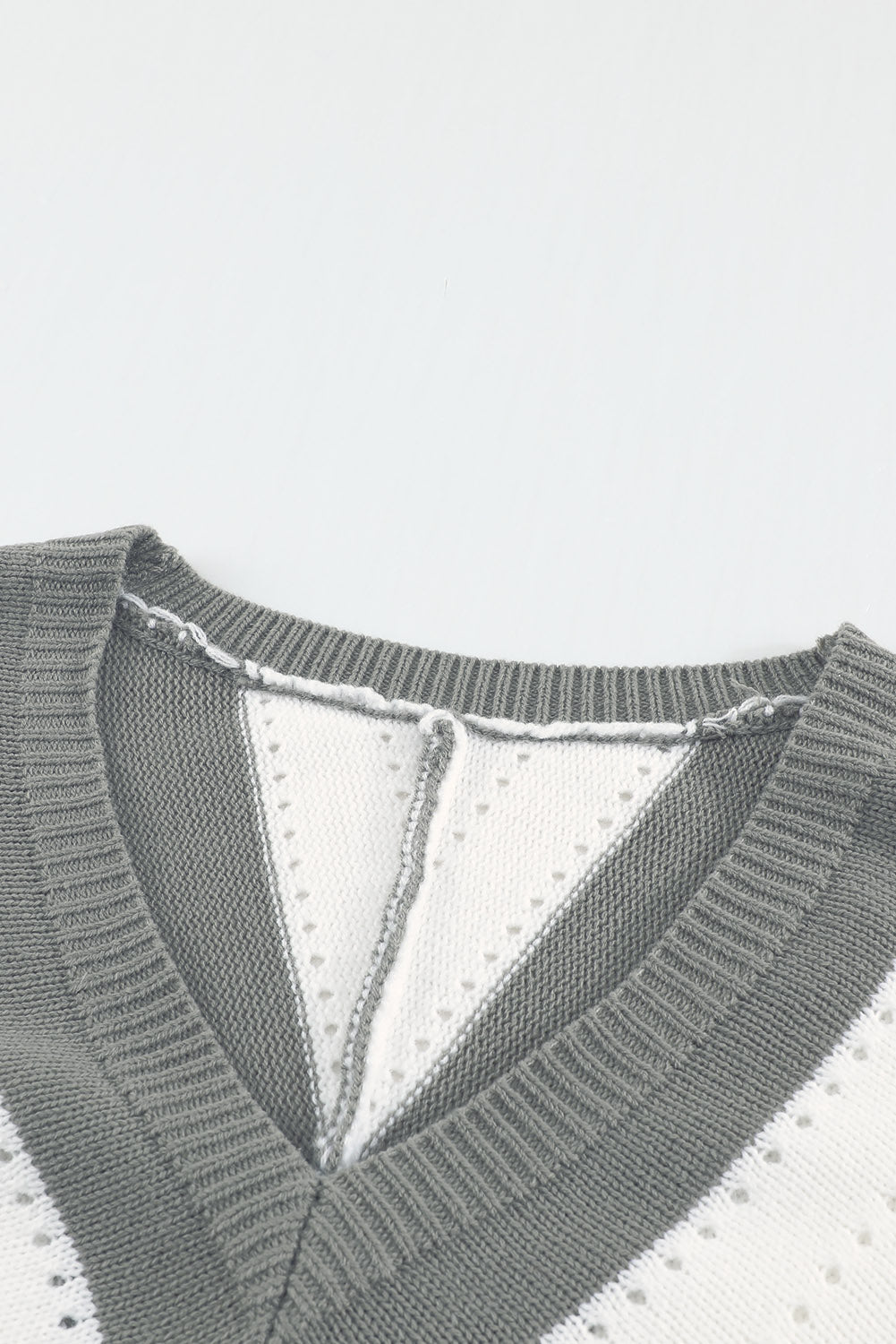 Gray Striped Colorblock V Neck Knitted Sweater