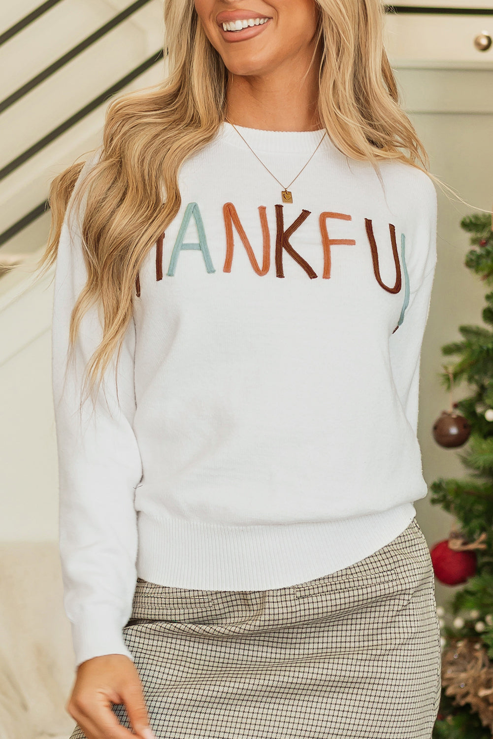 Grateful Ivory Embroidered White Sweater