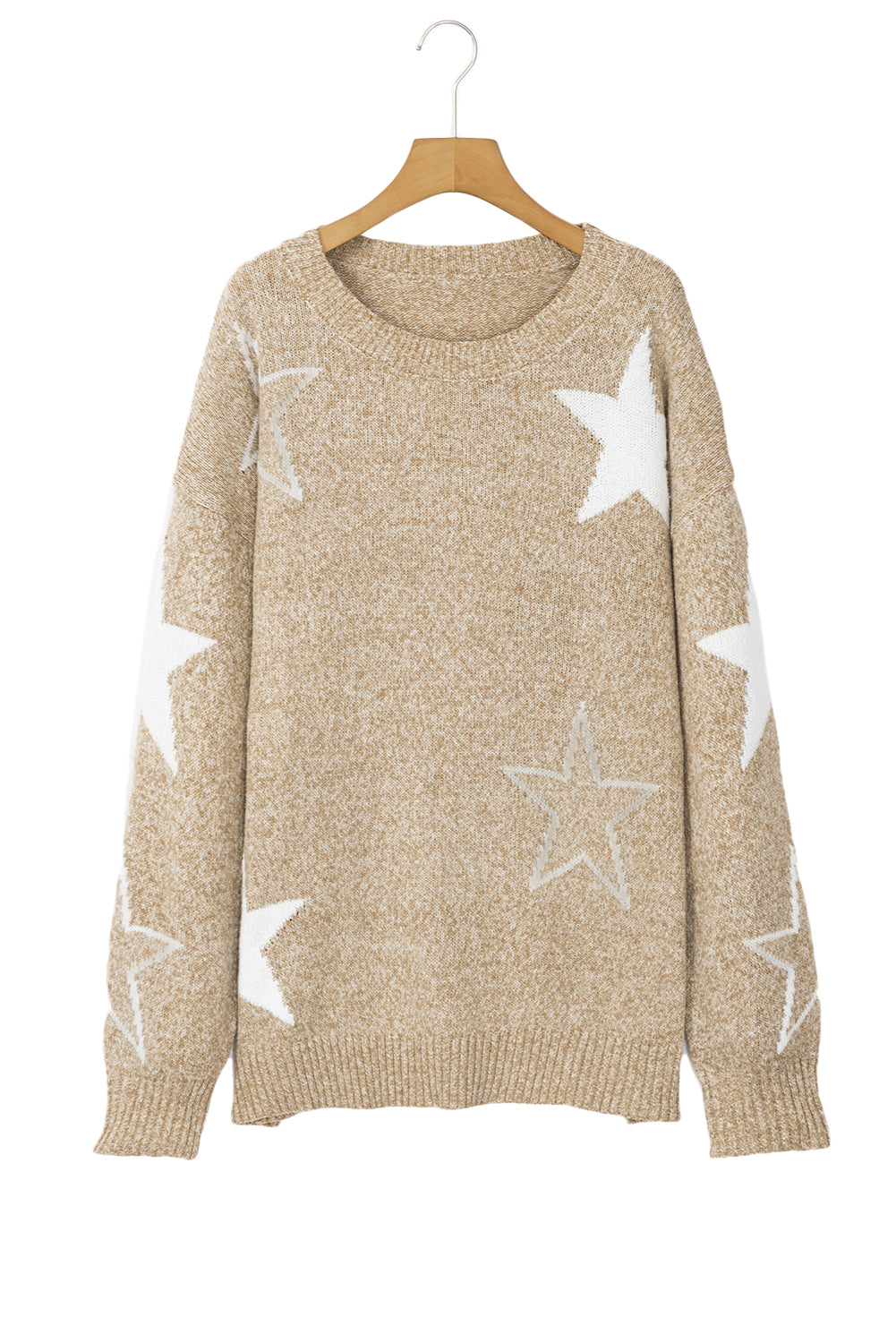 Khaki Star Patten Drop Should Plus Size Sweater
