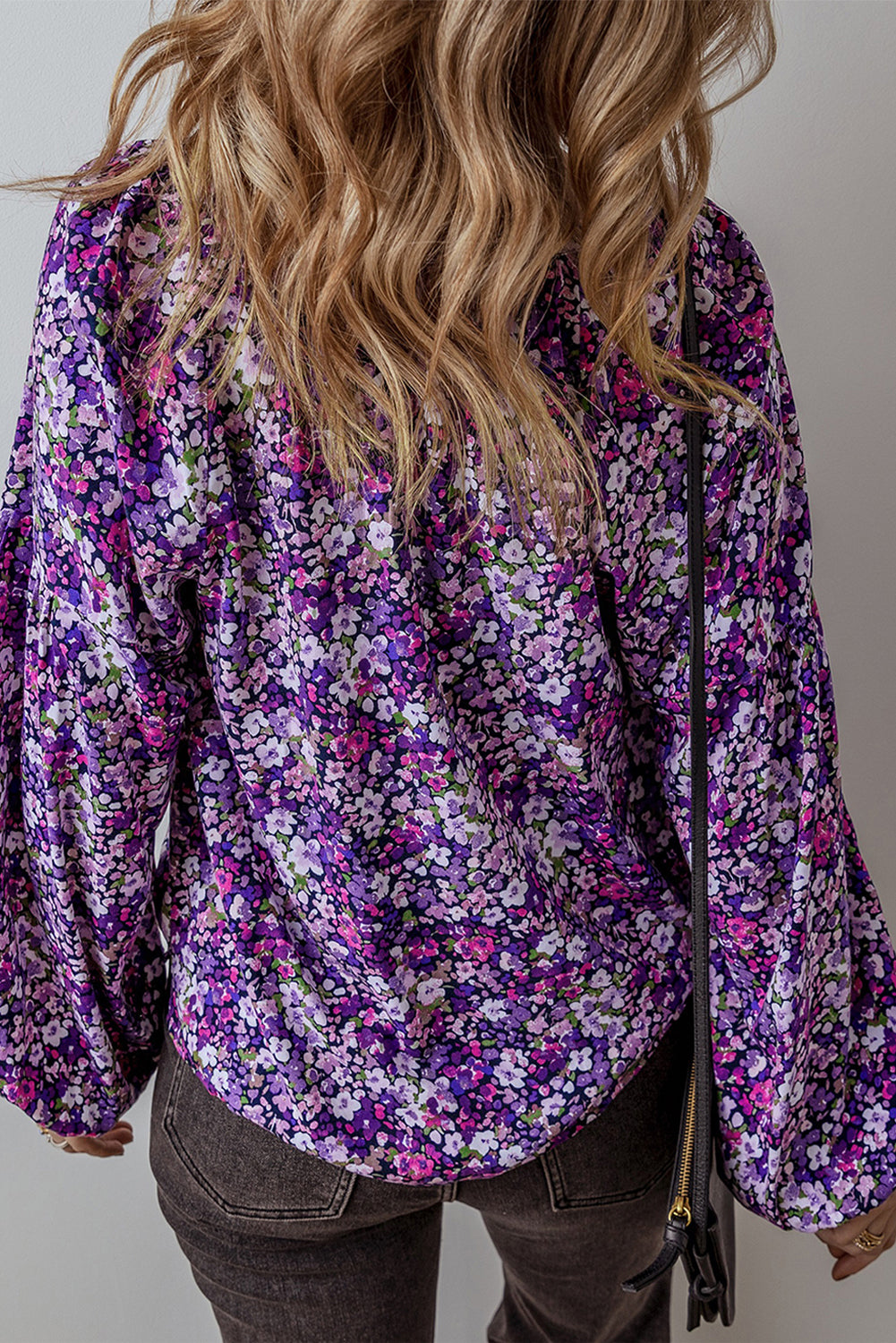 Purple Boho Flower Split V couche-manche à manches bulles