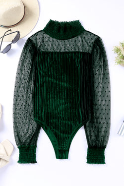 Green body in ribbed velvet with long sleeves *