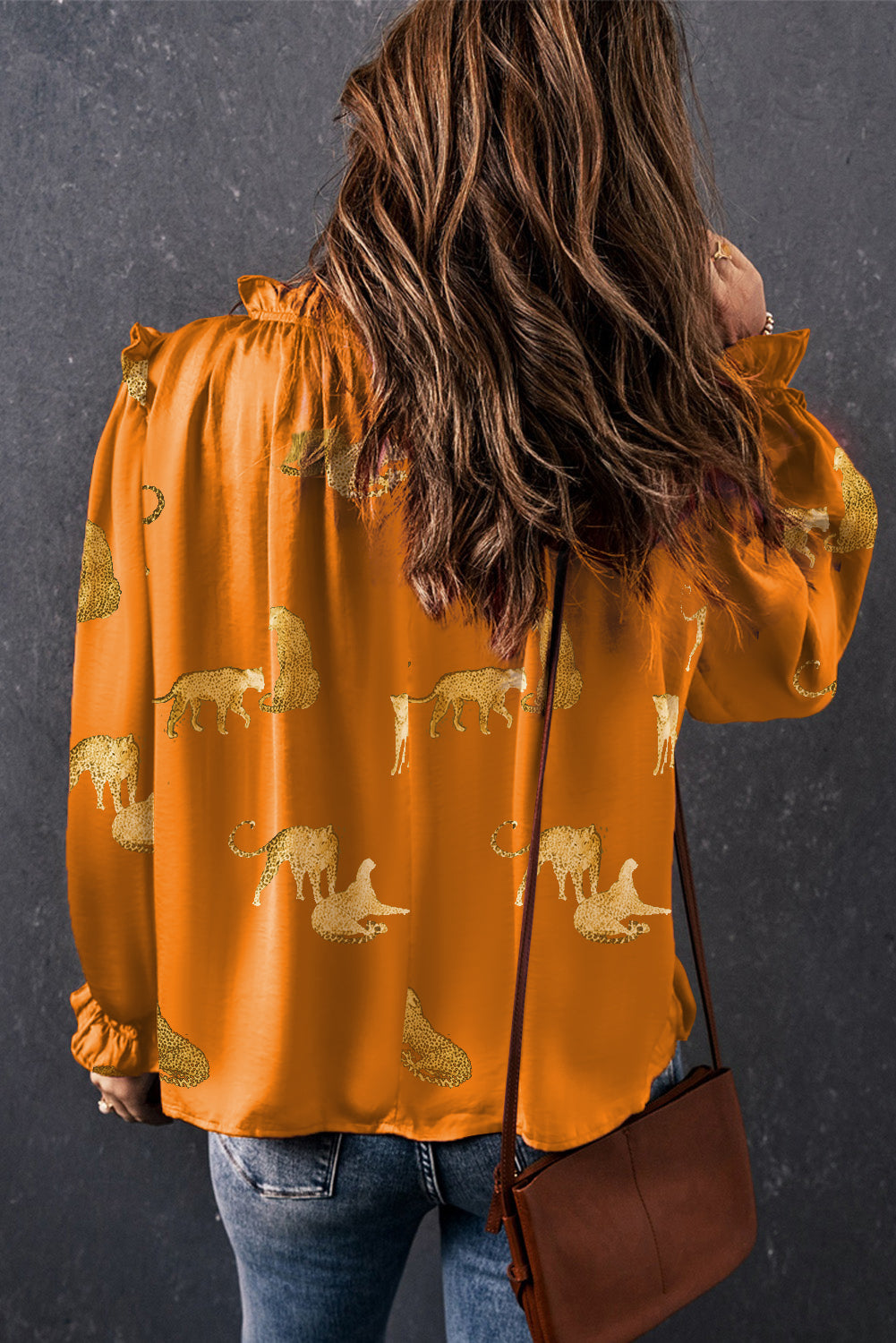 Blouse à manches à volants imprimées orange guépard