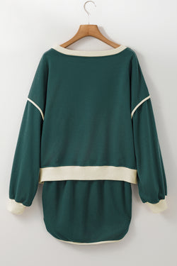 Evergreen -colored contrasting sweater set *