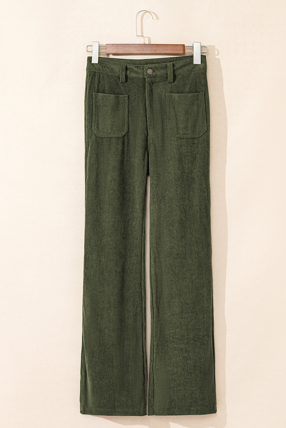 Pantalones de pana con bolsillos cuadrados y cintura alta verdes