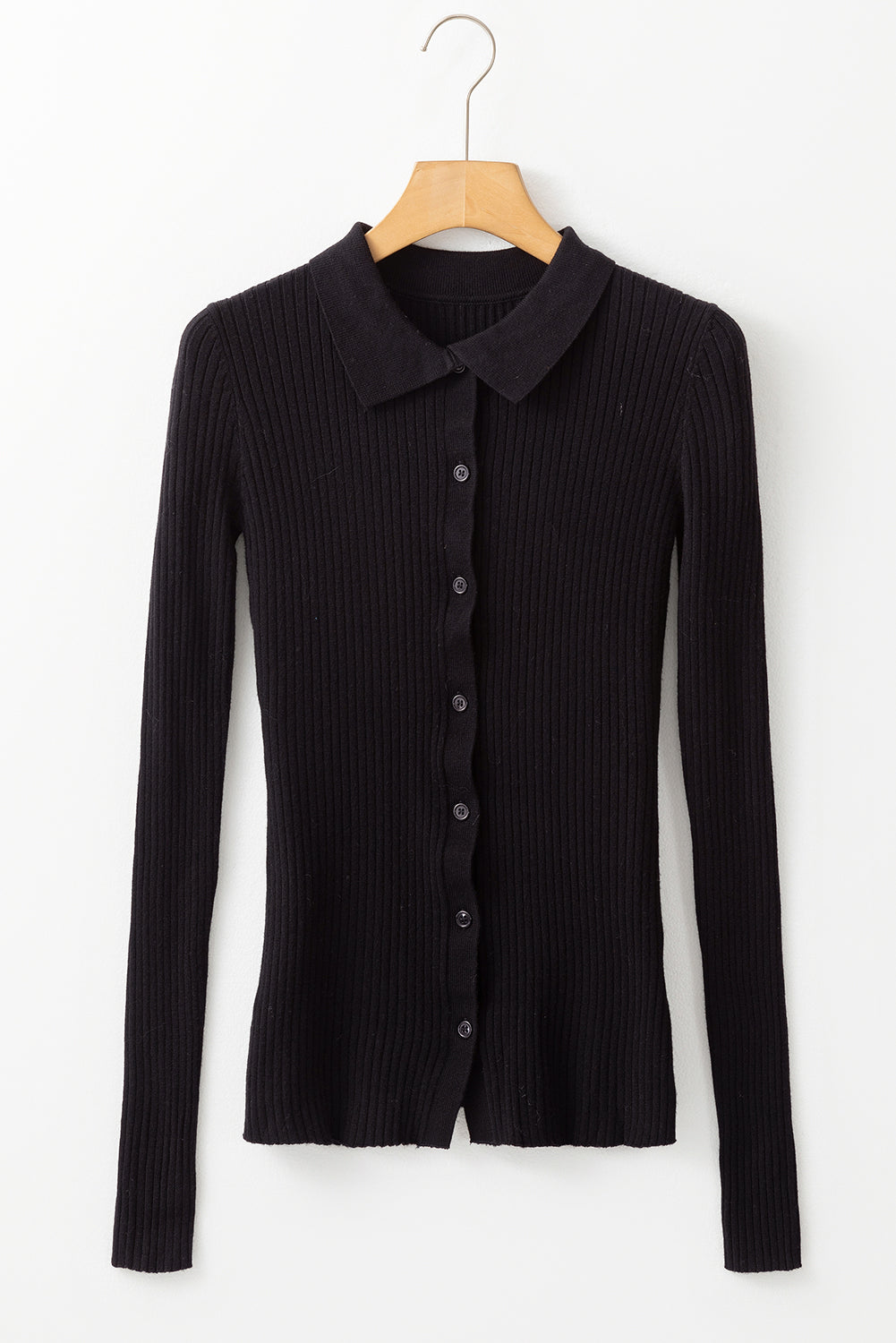 Cardigan pull coupe slim à col en tricot côtelé noir-A WOMAN WE LOVE