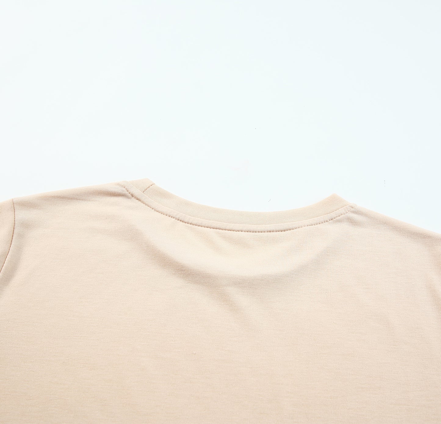 Khaki Solid Color Crew Neck Tee