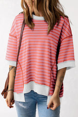 Ugly multicolored t-shirt with contrasting edge and apparent seams