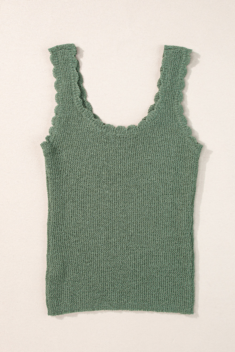 Gilet pull vert brume à col en U et bordure festonnée