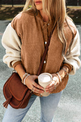 Blouson aviateur boutonné en velours côtelé et polaire patchwork-A WOMAN WE LOVE