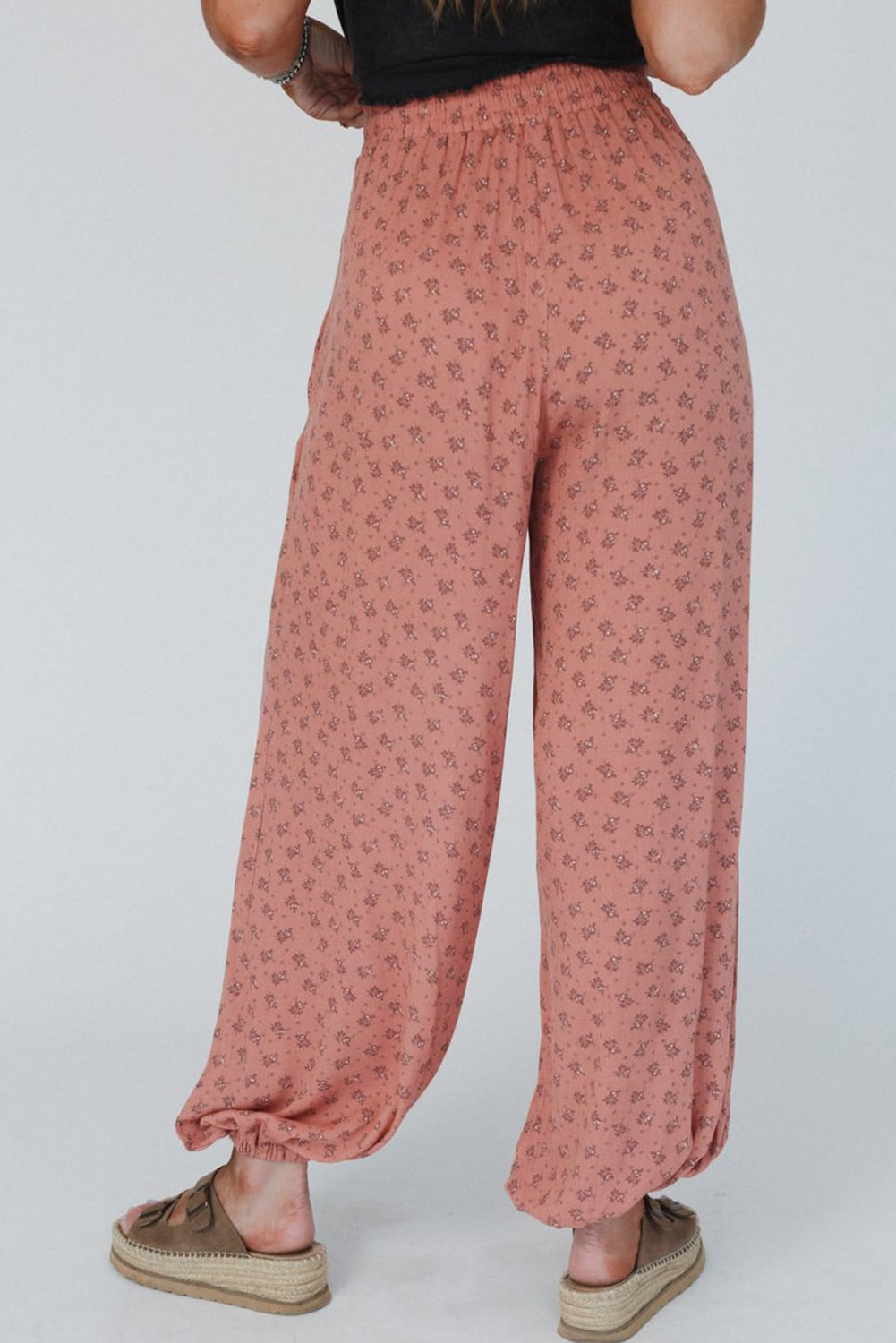 Pantalon de jogging à jambe large imprimé floral bohème rose